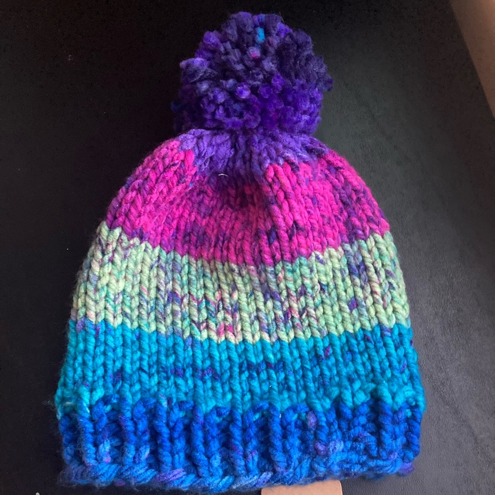 Hand Knit Chunky Hat with Pom Pom!